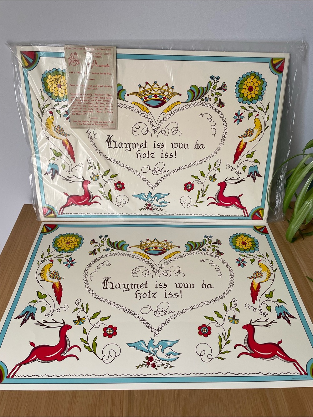 Vintage Pennsylvanian Dutch Folk Art Wipeable Reusable Placemats Set of 8